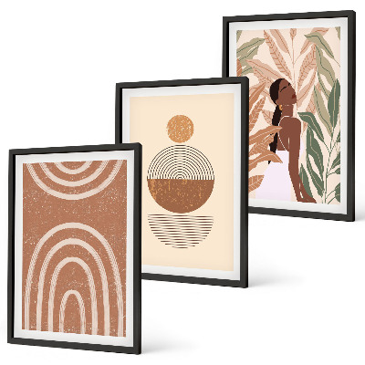 Set of 3 framed wall art pieces Stylish plant patterns and geometry