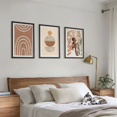 Set of 3 framed wall art pieces with stylish plant patterns and geometry