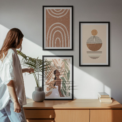 Set of 3 framed wall art pieces Stylish plant patterns and geometry