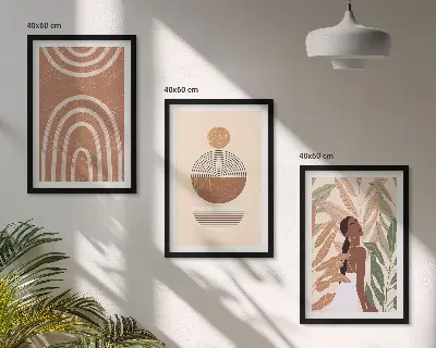 Set of 3 framed wall art pieces with stylish plant patterns and geometry