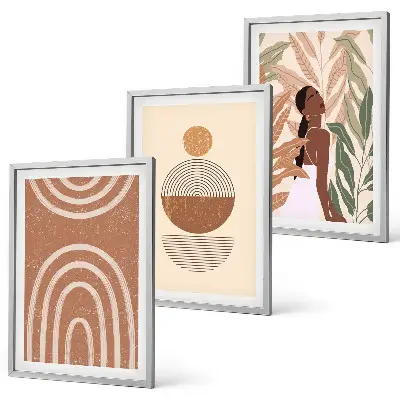 Set of 3 framed wall art pieces with stylish plant patterns and geometry