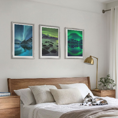 Wall art set Winter landscape of the aurora borealis