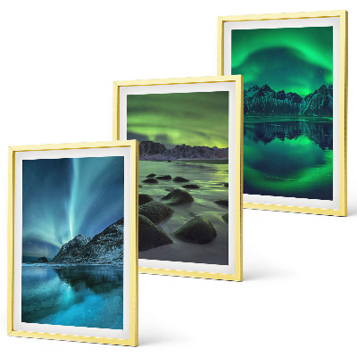 Wall art set Winter landscape of the aurora borealis