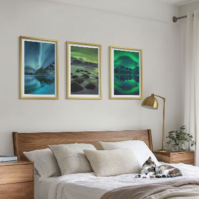 Wall art set Winter landscape of the aurora borealis