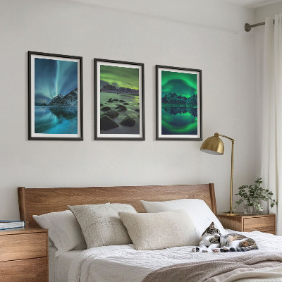 Wall art set Winter landscape of the aurora borealis