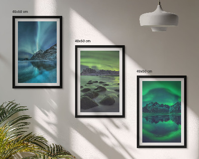 Wall art set Winter landscape of the aurora borealis