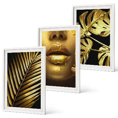 Three-piece monstera palm and woman's mouth wall art three-piece wall art piece