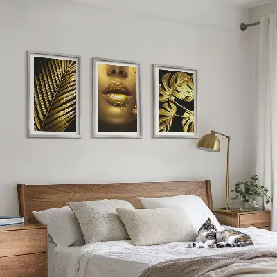 Three-piece monstera palm and woman's mouth wall art three-piece wall art piece