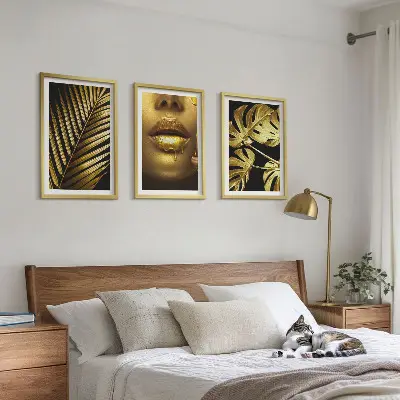 Three-piece monstera palm and woman's mouth wall art three-piece wall art piece