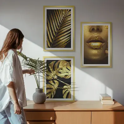 Three-piece monstera palm and woman's mouth wall art three-piece wall art piece