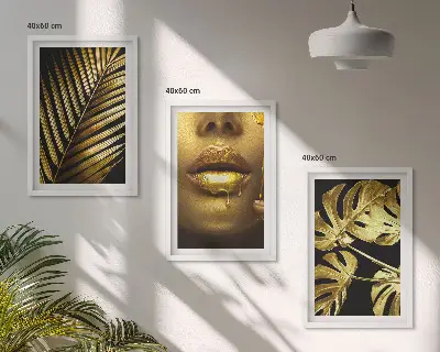 Three-piece monstera palm and woman's mouth wall art three-piece wall art piece