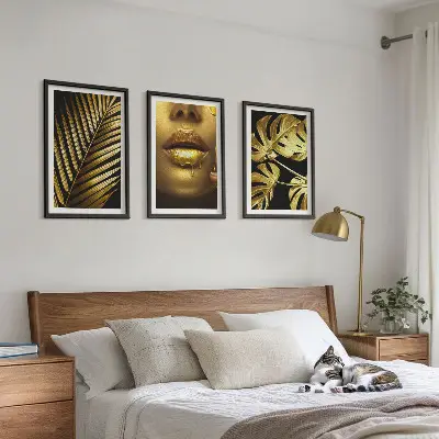 Three-piece monstera palm and woman's mouth wall art three-piece wall art piece