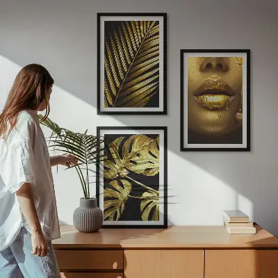 Three-piece monstera palm and woman's mouth wall art three-piece wall art piece