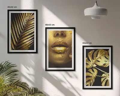 Three-piece monstera palm and woman's mouth wall art three-piece wall art piece