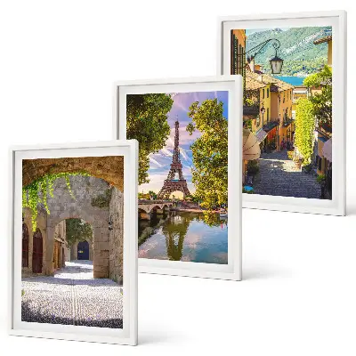 Set of 3 framed wall art pieces Streets of Eiffel architecture