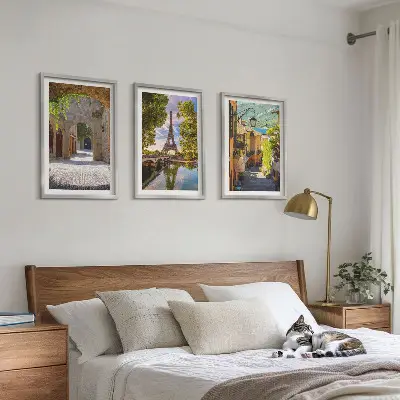 Set of 3 framed wall art pieces Streets of Eiffel architecture