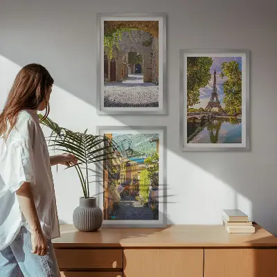 Set of 3 framed wall art pieces Streets of Eiffel architecture
