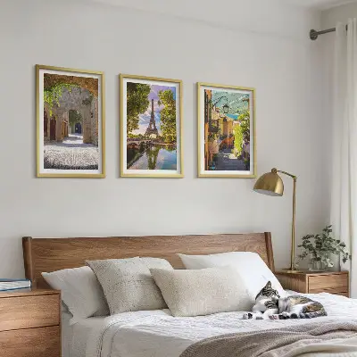 Streets of Eiffel architecture wall art set of 3 framed pieces