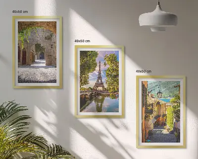 Set of 3 framed wall art pieces Streets of Eiffel architecture