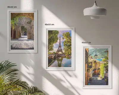 Set of 3 framed wall art pieces Streets of Eiffel architecture