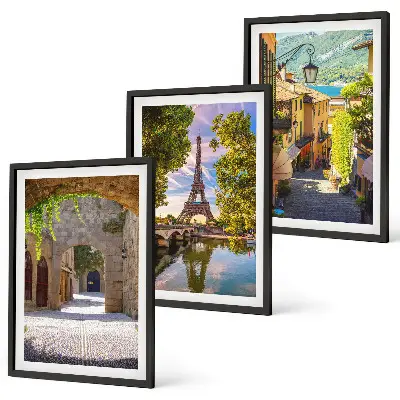 Streets of Eiffel architecture wall art set of 3 framed pieces
