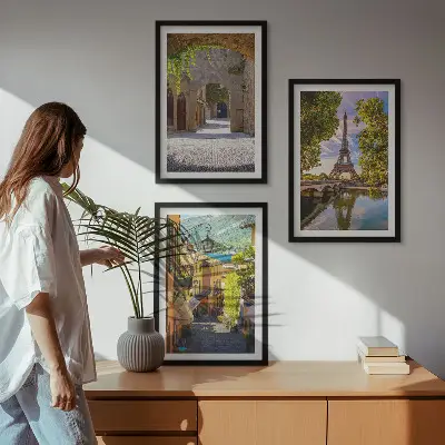 Streets of Eiffel architecture wall art set of 3 framed pieces