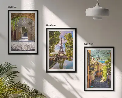 Set of 3 framed wall art pieces Streets of Eiffel architecture