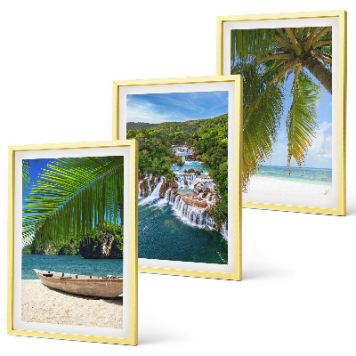 Three-piece wall art piece Beach, boat, waterfalls, palm trees