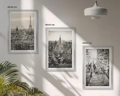 Set of 3 framed wall art pieces featuring views of Paris and New York stairs