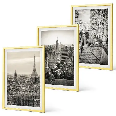 Set of 3 framed wall art pieces Views Paris New York stairs