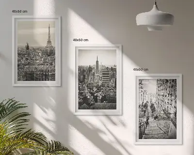 Set of 3 framed wall art pieces Views Paris New York stairs