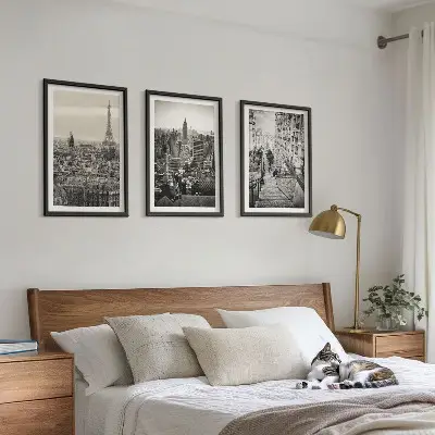 Set of 3 framed wall art pieces Views Paris New York stairs