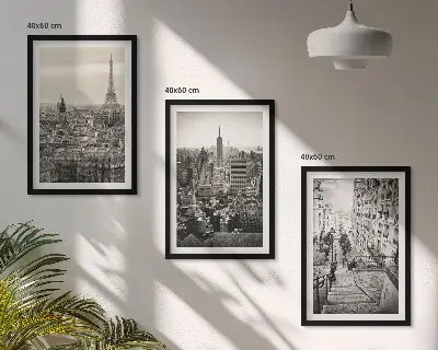 Set of 3 framed wall art pieces featuring views of Paris and New York stairs