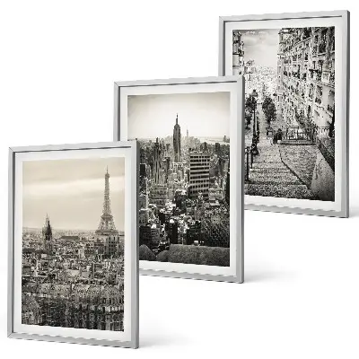 Set of 3 framed wall art pieces Views Paris New York stairs