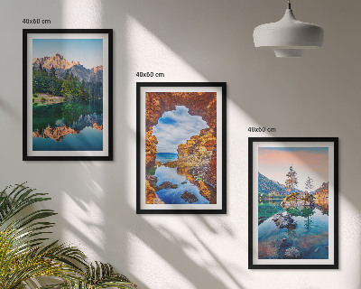Three-piece wall art piece Mountain lakes rock reflections