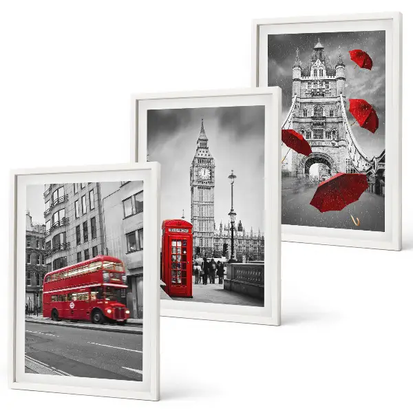Set of 3 framed wall art pieces Red Accents London