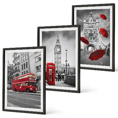 Set of 3 framed wall art pieces Red Accents London