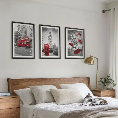 Set of 3 framed wall art pieces Red Accents London