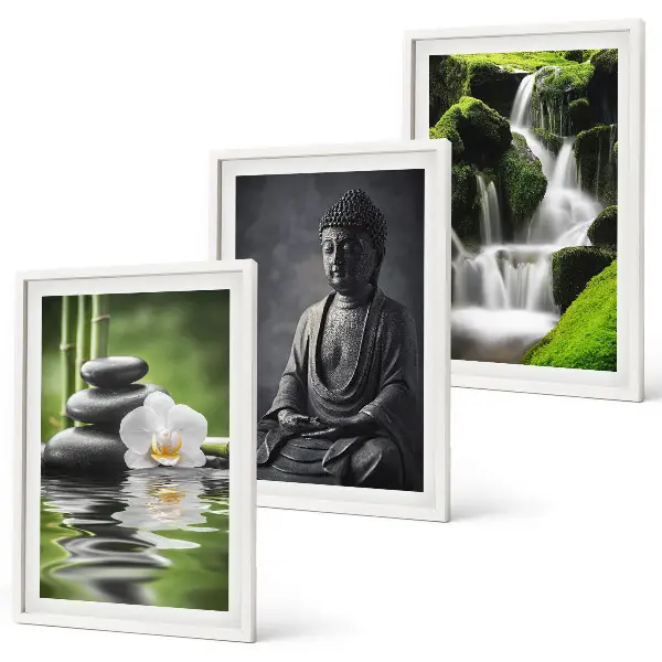 Three-piece zen water wall art set relaxing painting prints
