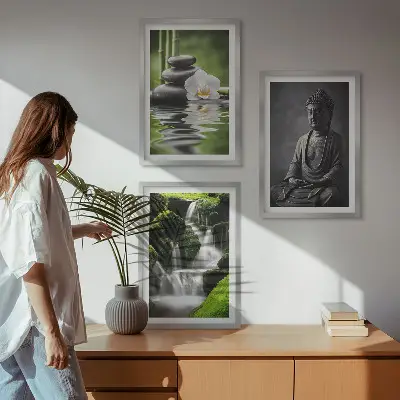 Three-piece zen water wall art set relaxing painting prints