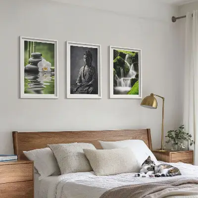 Three-piece zen water wall art set relaxing painting prints
