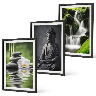 Three-piece zen water wall art set relaxing painting prints