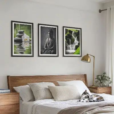 Three-piece zen water wall art set relaxing painting prints
