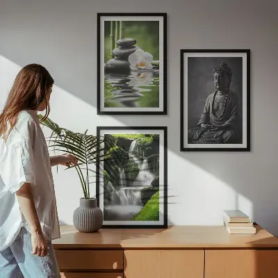 Three-piece zen water wall art set relaxing painting prints