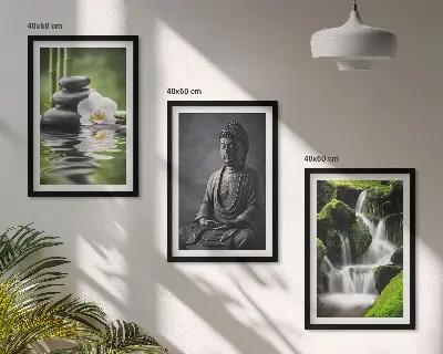 Three-piece zen water wall art set relaxing painting prints