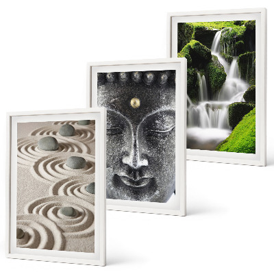 Set of 3 framed wall art pieces The Peace of the Stones of the Buda Zen Waterfall