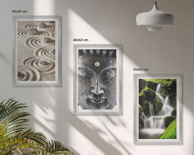 Set of 3 framed wall art pieces The Peace of the Stones of the Buda Zen Waterfall