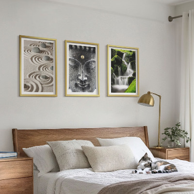 Set of 3 framed wall art pieces The Peace of the Stones of the Buda Zen Waterfall