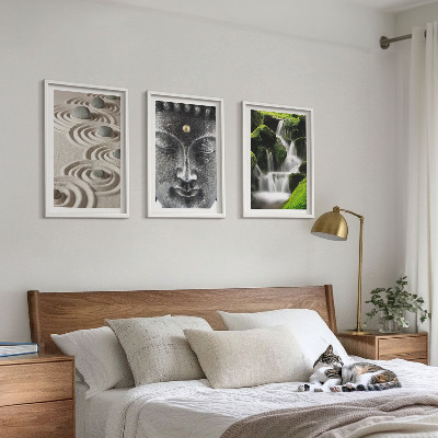 Set of 3 framed wall art pieces The Peace of the Stones of the Buda Zen Waterfall