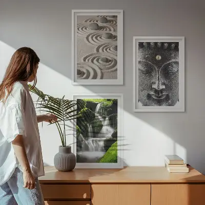 The Peace of the Stones of the Buda Zen Waterfall wall art set of 3 framed pieces